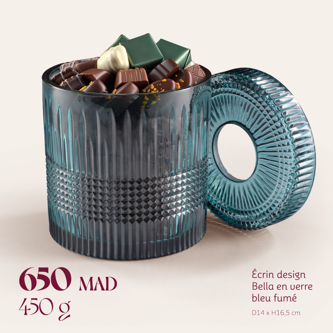 Écrin design Bella en verre bleu fumé